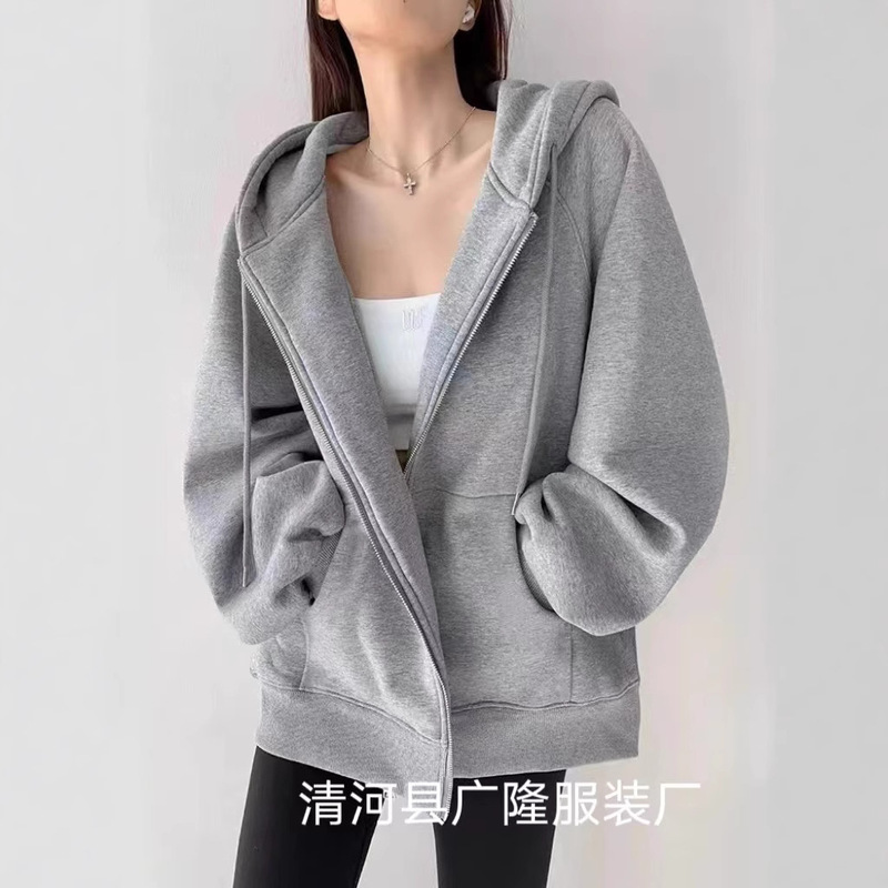 Sweatshirt Jacket Women's 2025 Autumn and Winter New Spring & Fall Hooded Cardigan Loose Casual Sports Fleece-Lined Top Thin Sweatshirt Jacket Women's 2025 Autumn and Winter New Spring & Fall Hooded Cardigan Loose Casual Sports Fleece-Lined Top Thin
