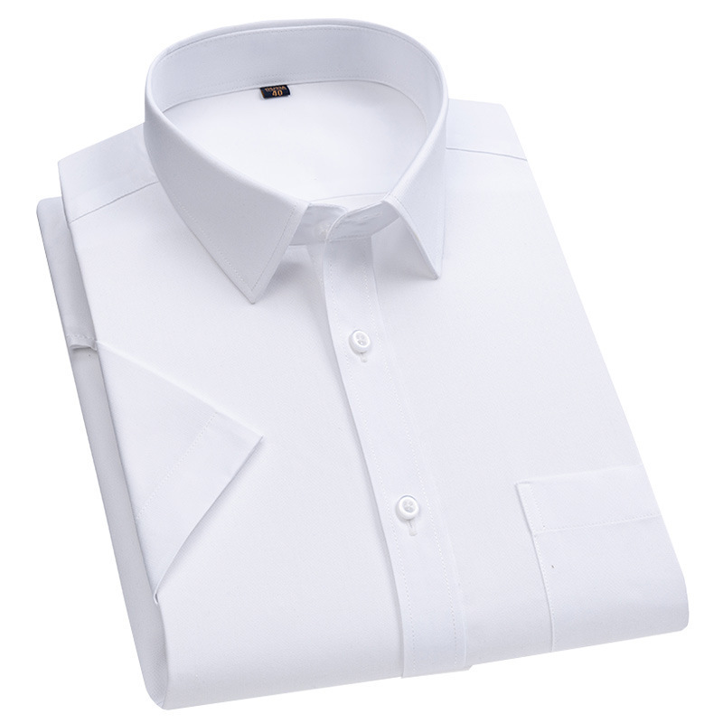 Men's Short-Sleeve White Shirt for Business and Work, Wrinkle-Free, Extra Large Size, Cotton Blend