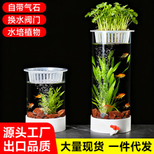 圆柱形落地鱼缸带灯氧创意小型立式客厅家用电视柜旁摆玻璃金鱼缸
