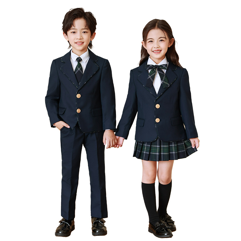 Traje de estilo universitario de primavera y otoño para niños Traje de uniforme escolar Jardín de infantes Ropa de jardín Estudiantes de escuela primaria Ropa de clase de estilo británico Traje de tres piezas
