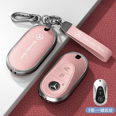Car key bag — and Women's Key Case Leather - standard-f-type-one-click-start-pink-zinc-alloy-shell-hardware-hand-strap