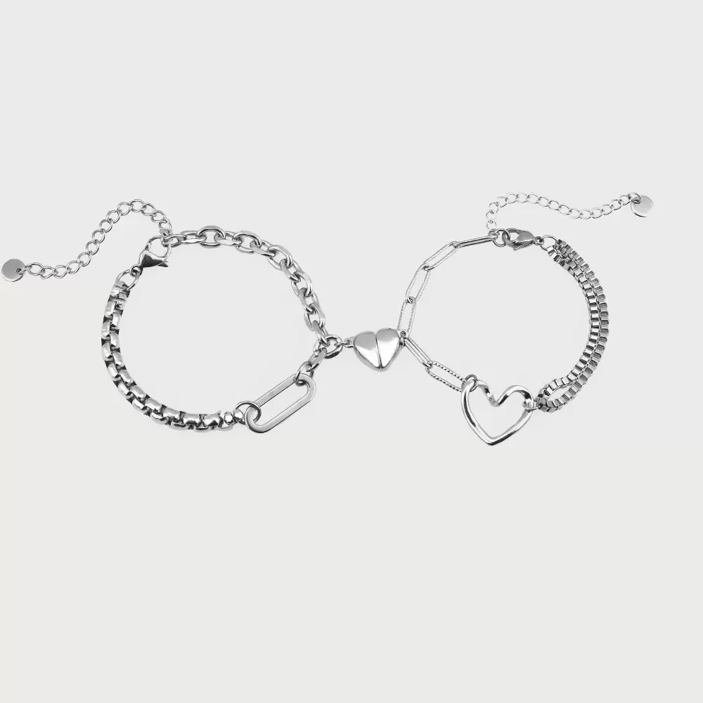 怦然心动相吸情侣手链钛钢 学生简约手饰冷淡风磁石爱心情侣手链