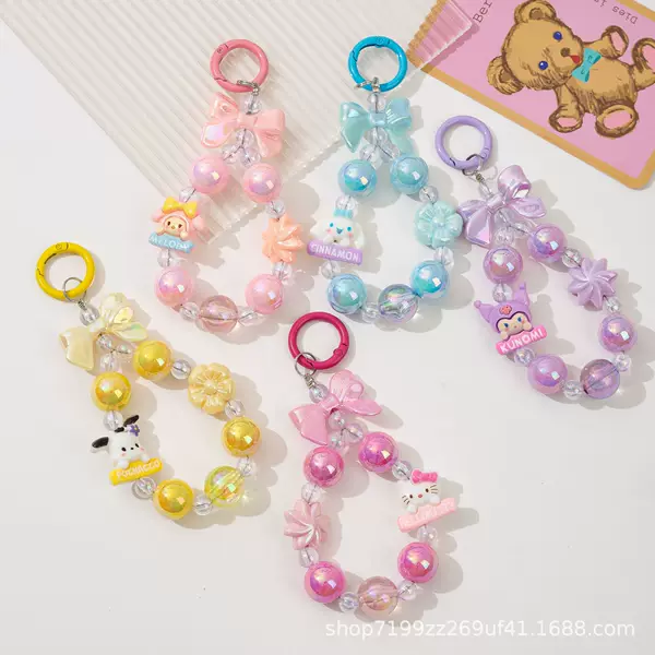 Cartoon Fun Handmade Beaded Acrylic Colorful Phone Chain Sanrio Bow Bag Pendant Keychain