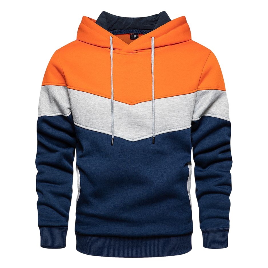 Cross-border Amazon wish autumn and winter color matching hooded sweater men's casual pullover loose side seam pocket fashion brand