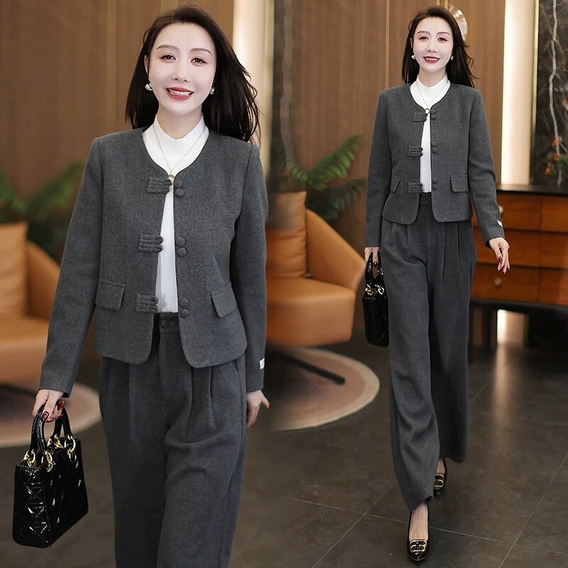 Tweed Style Woolen Short Jacket Suit for Women 2025 Autumn and Winter New Style Wide-Leg Pants Fashion Two-Piece Set