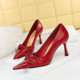 886-1 Sexy Nightclub Slim Slim Slim Heels Super High Heels Shallow Mouth Pointed Bow Tie Single Shoes High Heels Women's Shoes