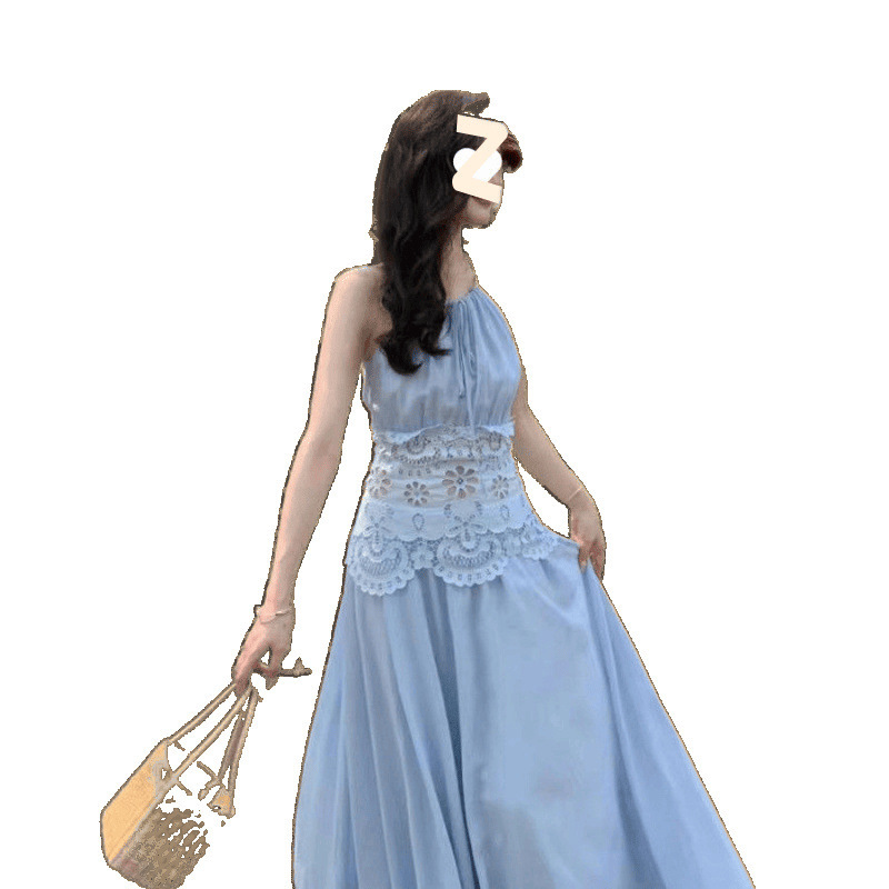 優しいスタイルの休暇ホルターネックスリムベストドレス婦人服 2025 夏の新しいエレガントな A ラインロングスカート|undefined