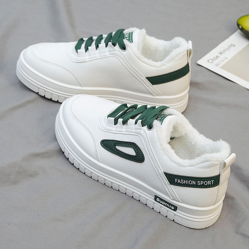 White Shoes For Female Students Autumn And Winter Thick-soled Sneakers For Women Korean Style Sports Shoes For Students Plus Velvet Casual Shoes For Women