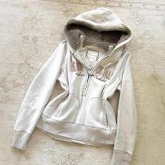 日のブランドの外国貿易の千年のギャルのパンクの中古のヴィンテージの古着の灰色の秋冬のベルベットのファスナーのパーカーのコート