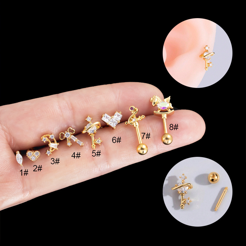 4g Weight Zircon Inlay Material Ear Studs Classification 316 Stainless Steel  Copper Zircon Heart Shape Ear Studs For Women'S