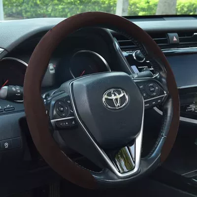 Steering wheel cover, interior modification - 5d-suede-fabric-coffee-brown-38cm