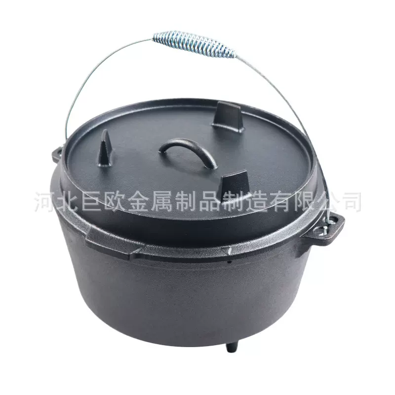 野炊锅户外吊锅铸铁锅烧烤用露营用炖锅汤锅带腿荷兰锅煎炖两用锅