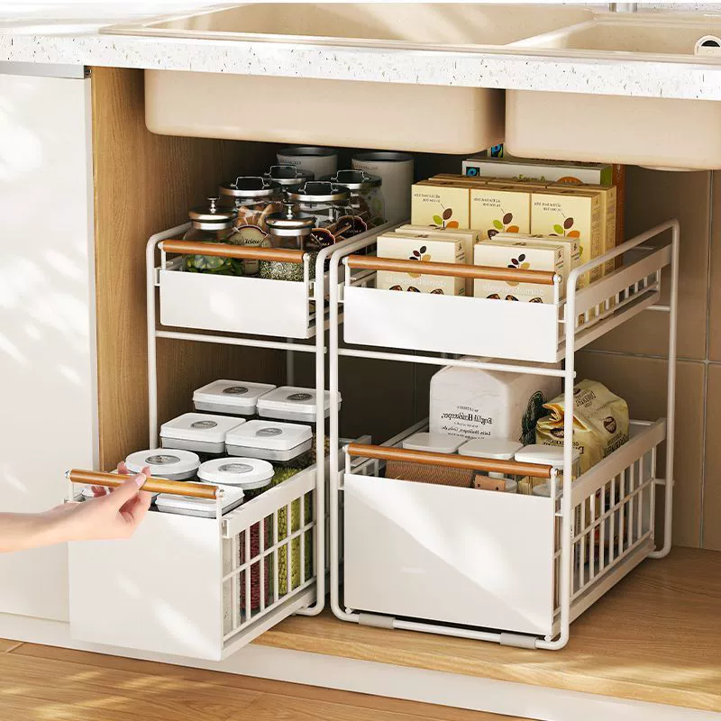 Подстольный органайзер для кухни, выдвижная корзина для специй и посуды, многофункциональный шкаф для хранения под раковиной, многоярусная корзина