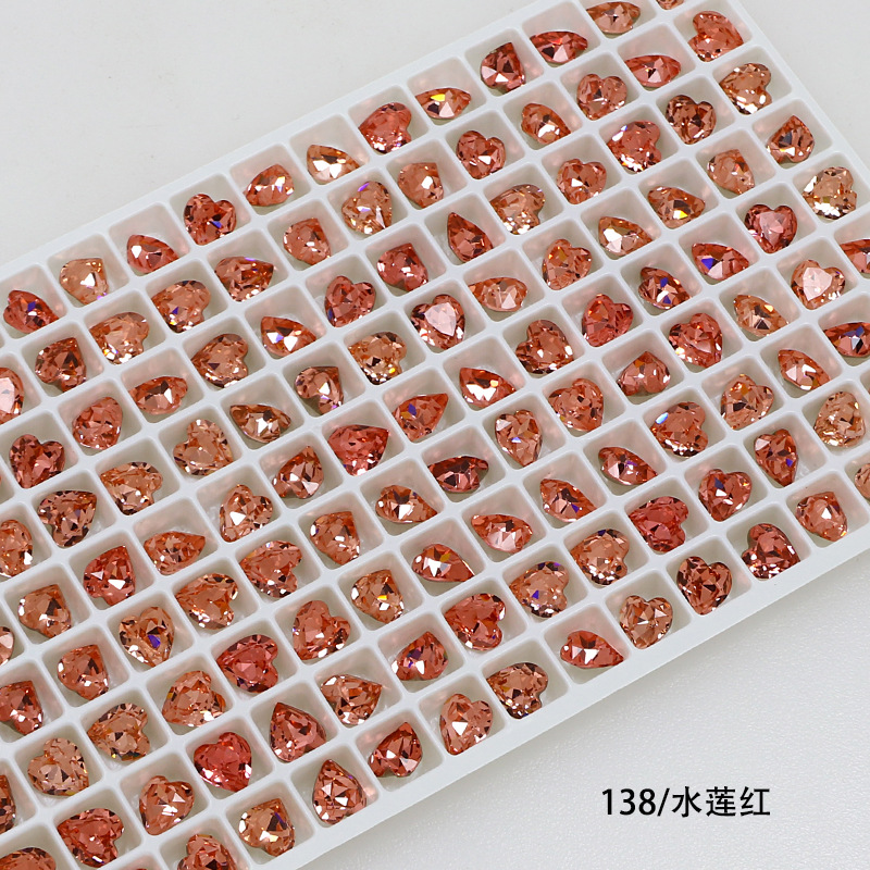 Dongzhou Crystal 6.5MM diamante de vidrio de fondo puntiagudo en forma de corazón de melocotón diamante de forma especial con fondo chapado en plata real