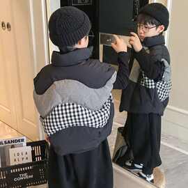 黁白儿童马甲秋冬外穿男宝宝冬季加绒加厚夹棉背心男童洋气潮炸街