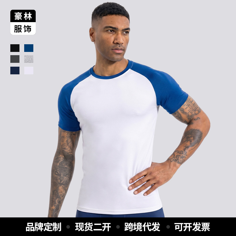 Logo personalizado color de verano de manga corta fitness ropa de secado rápido camiseta deportiva de hombre camiseta de compresión europea y americana