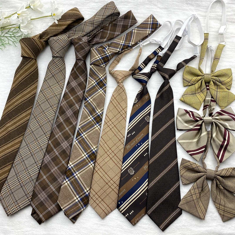 brown vintage tie plaid-free striped khaki long japanese jk bow tie uniform decorative bowknot fashion