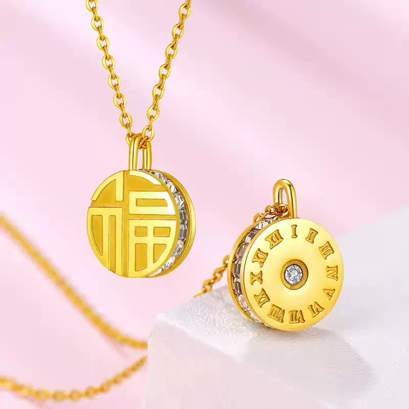 眷钰 南非钻钛钢福牌吊坠罗马数字项链锁骨链珠宝代发TG2070420