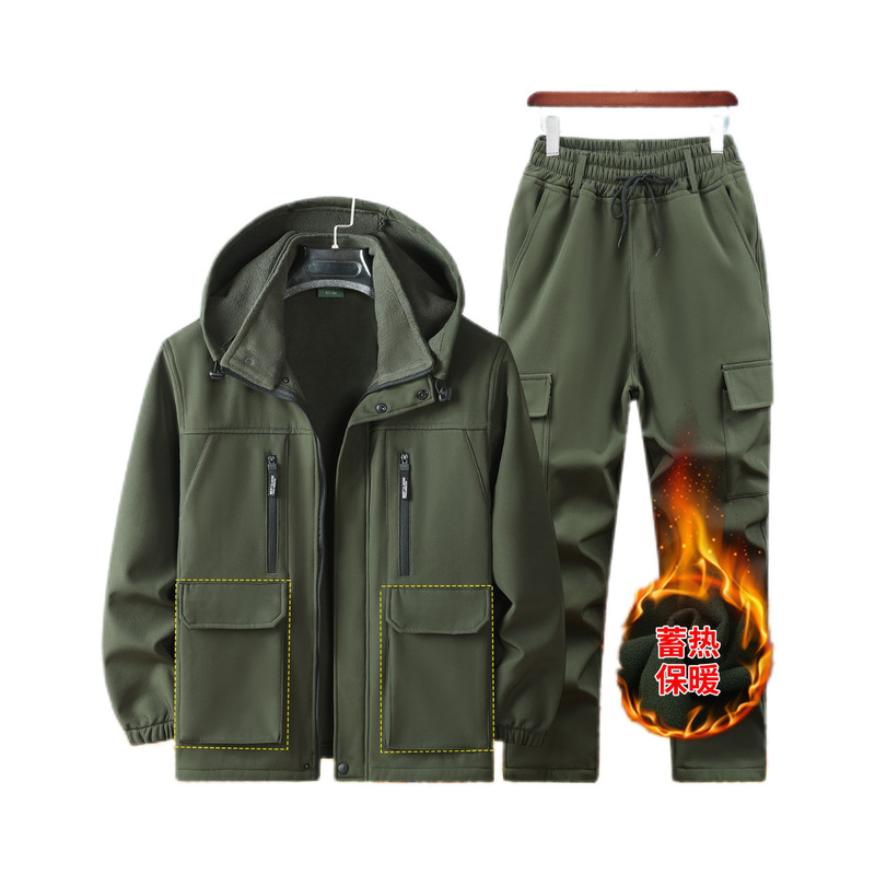 Men's winter workwear set, featuring a fleece-lined, thickened, windproof, waterproof, and cold-resistant jacket, designed for durability and stain resistance, suitable for mountaineering and outdoor activities Men's winter workwear set, featuring a fleece-lined, thickened, windproof, waterproof, and cold-resistant jacket, designed for durability and stain resistance, suitable for mountaineering and outdoor activities