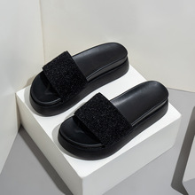 真皮平底马毛凉拖鞋厚底松糕底女一字带外穿小码沙滩休闲时尚鞋