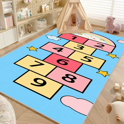 Avtomobil döşəmə paspasları — Cognitive Hopscotch Game Mat Baby - hopscotch-rainbow-stars-90-140cm