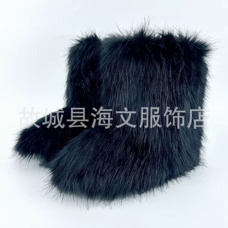 欧美跨境辣妹y2k毛毛靴子女冬季保暖时尚靴中筒靴大码平跟雪地靴|undefined