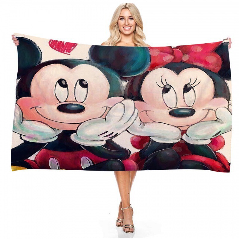 Hot Selling Cartoon Anime Mickey Mouse Bath Towel Digital Printed Rectangular Bath Towel Beach Towel