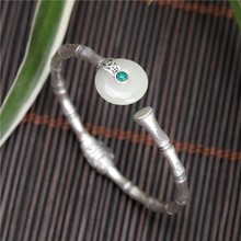 天然和田玉红玛瑙 纯竹子s925银扣手环复古百搭中国风女开口手镯