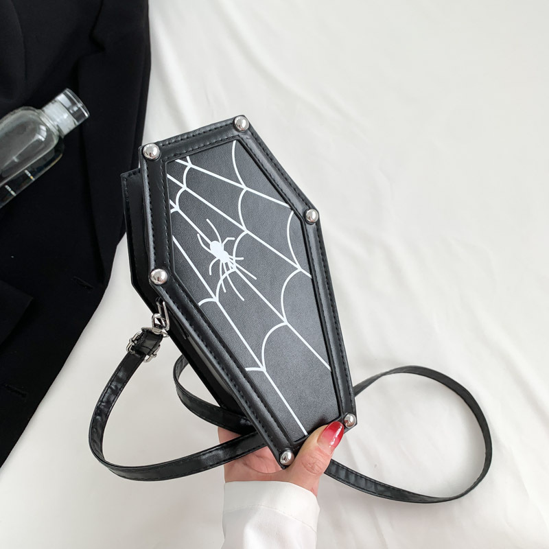 450g Weight Pu Leather Lining Material Sewing Thread Fashion Element Zipper Closure Type Single Shoulder Strap Strap Type Shoulder Bag, Crossbody Bag Bags Type Casual, Daily Occasion Pu Leather Material Halloween Festival Spider Web, Skull Pattern All Seasons Season Women's Gender Basic Style Square Shape Small Size Halloween Women's Small Pu Leather Spider Web Skull Basic Sewing Thread Zipper Shoulder Bag Crossbody Bag 1