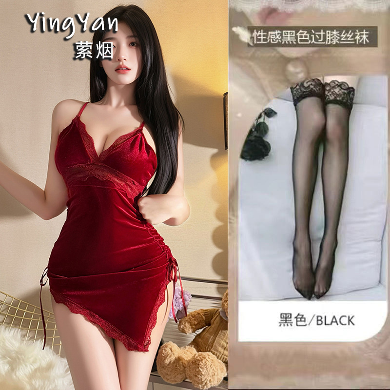 0834 버건디 + 블랙 스타킹