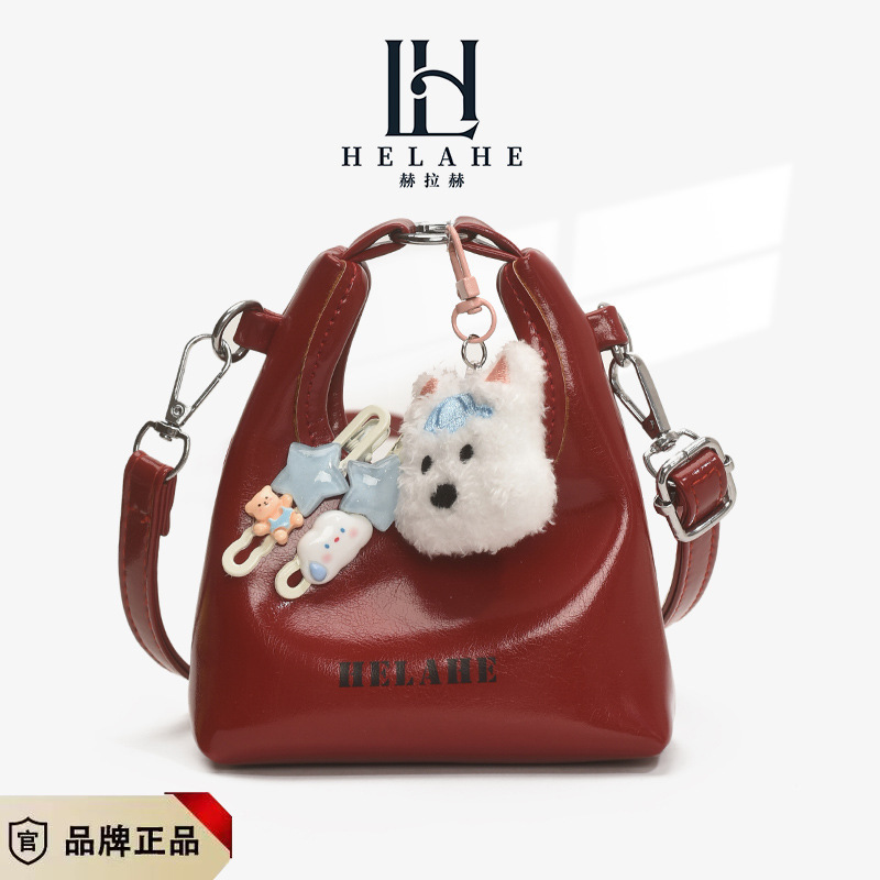 Bagos para niños otoño y invierno nuevo retro mini bolso de mano de piel de aceite lindo perro bolso de media luna auriculares lápiz labial bolso de mochila