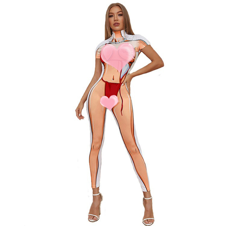 El Comercio exterior transfronterizo Amazon ropa de mujer de moda europea y americana 2023 verano nuevo color a juego impreso apretado mono deportivo