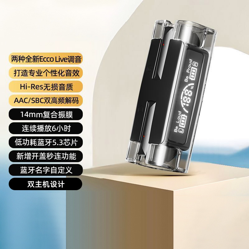 Audífonos inalámbricos Bluetooth D32 personalizados para exportación OEM, con pantalla digital transparente, batería de ultra larga duración y alta calidad.