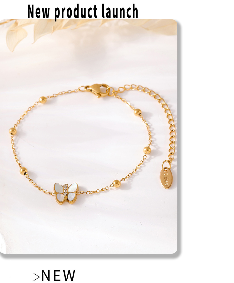 Natural Real Shell Butterfly Diamond 3A Zircon Small Bead Bracelet Titanium Steel Non Fading Bracelet_voghion.com