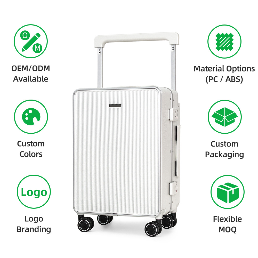 Vali nhựa PC khung nhôm 20 inch bánh xe xoay 360 độ móc treo tiện lợi — Tuyết trắng, Kem mơ, màu đen, màu sắc