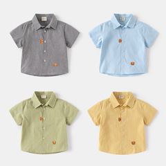 Men's Short Sleeve Shirt Summer Thin Children's 2024 New Checkered Shirt for Little Boys Stylish Trendy One Piece Drop Shipping