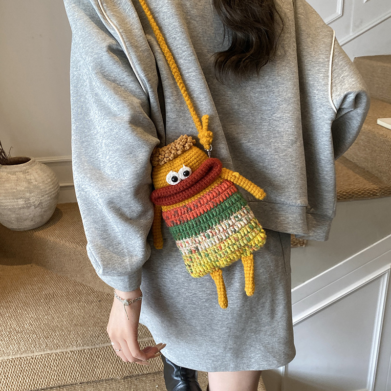 Pequeño, lindo, extraño, boca de salchicha, bolsos de hombro para niños y niñas, bolsos de gancho hechos a mano para bebés, bolsos de otoño y invierno, nuevos bolsos para niños