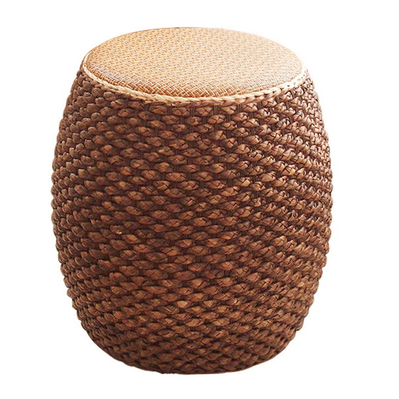 Taburete bajo de ratán taburete redondo taburete de paja sofá mesa de café taburete hogar sala de estar de madera maciza banco pequeño zapato cambio taburete muelle