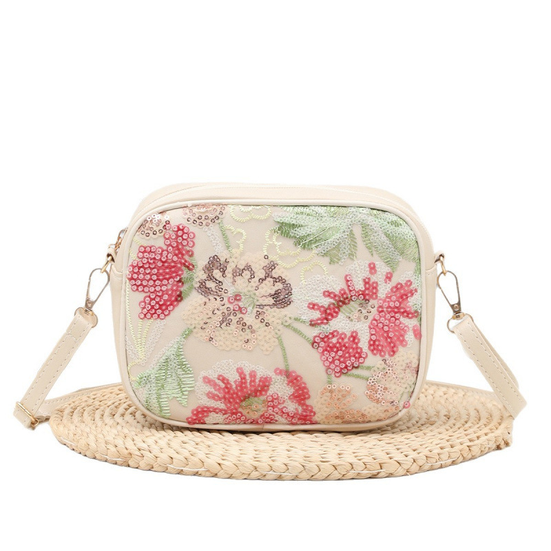 2025 nuevo otoño flores bordadas sequinilla bolsa de lona casual bolsa de hombro de viaje portátil portátil