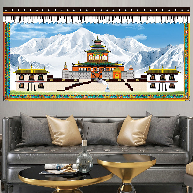 570-594-Tibetan style harmonious four auspicious hanging paintings living room mural longevity old man decoration hanging cloth Potala Palace tapestry