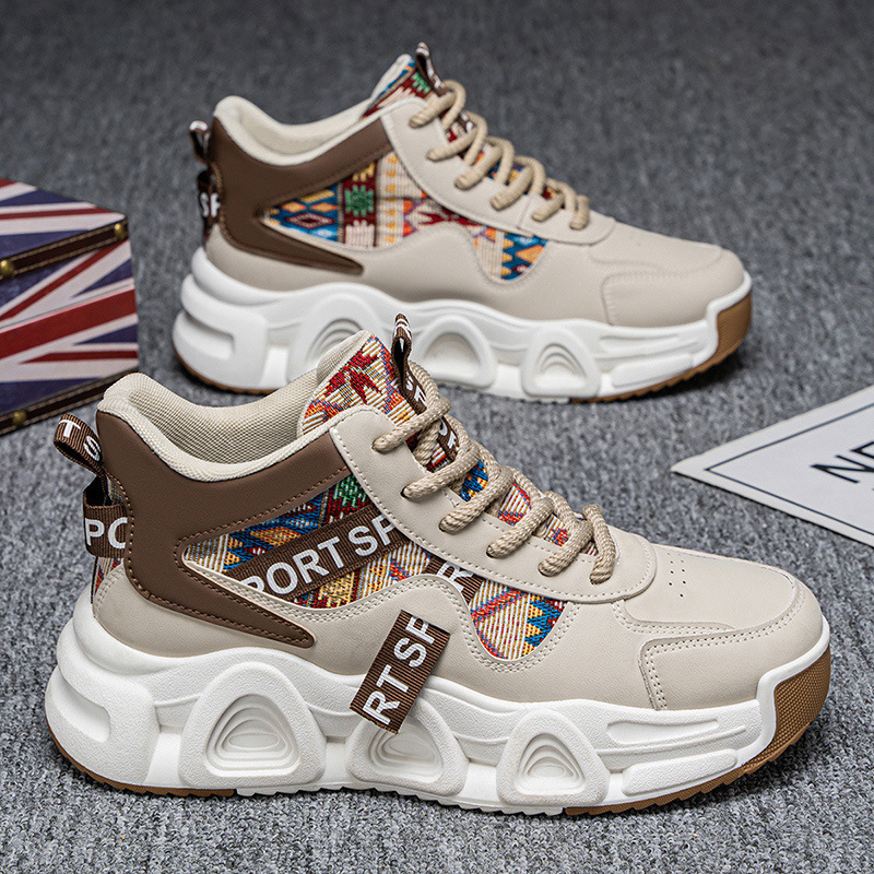 Spring Shoes for Men, Trendy Student Thick-Soled Workwear Boots, Niche Original Sports Shoes, High-Top Dad Shoes