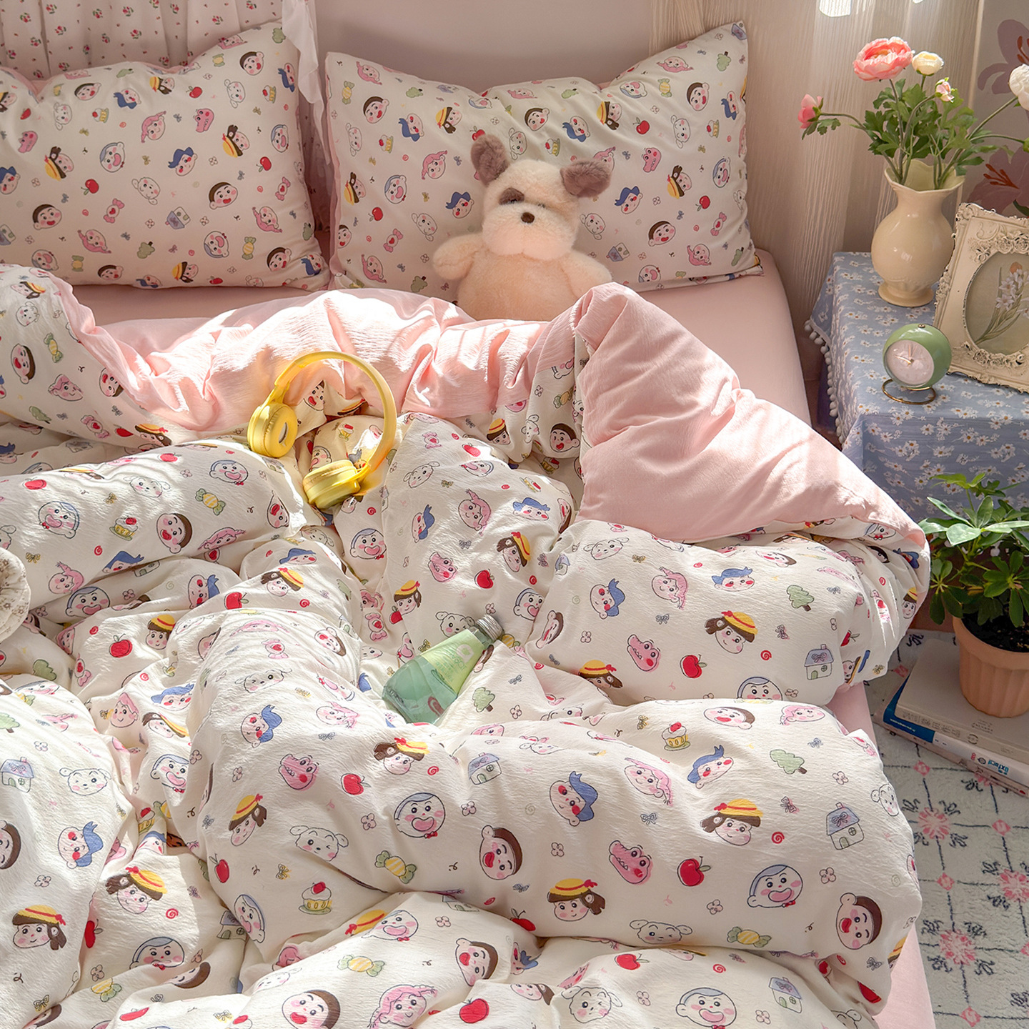 Una clase de cuatro piezas de grado materno-infantil de algodón puro de doble capa de algodón en la cama cubierta de sábanas de cama nueva cama de dormitorio Kasa San set de 4 piezas