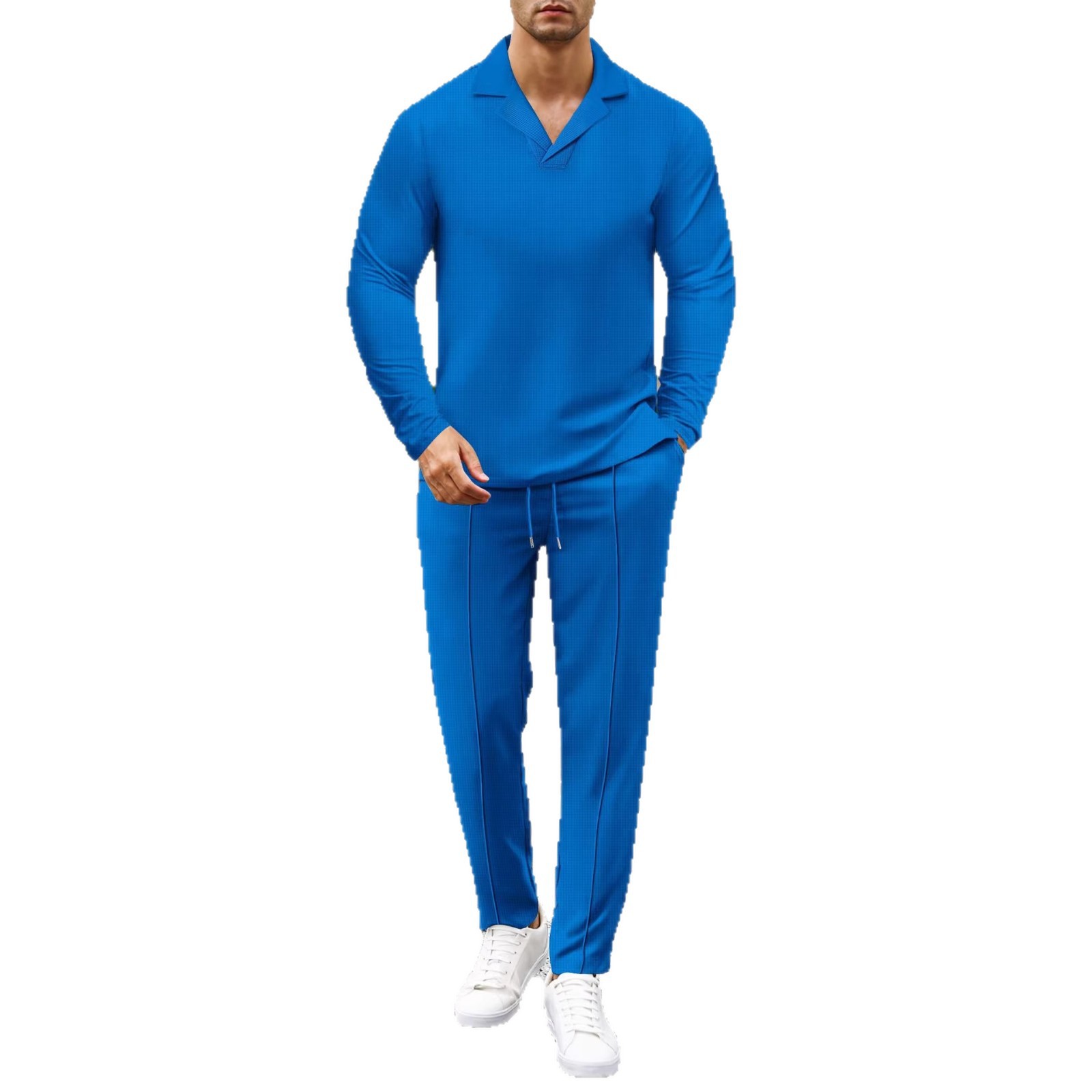 Herren-Businessanzug aus Waffelstrick mit lässigem Kragen und Bindeband, Sommer-Bestseller für Europa und Amerika (Verkauft)_voghion.com