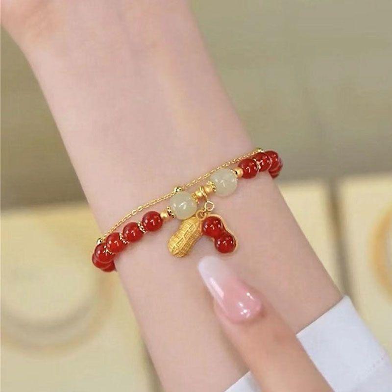 S063-natural red agate good things peanut bracelet # Sz517