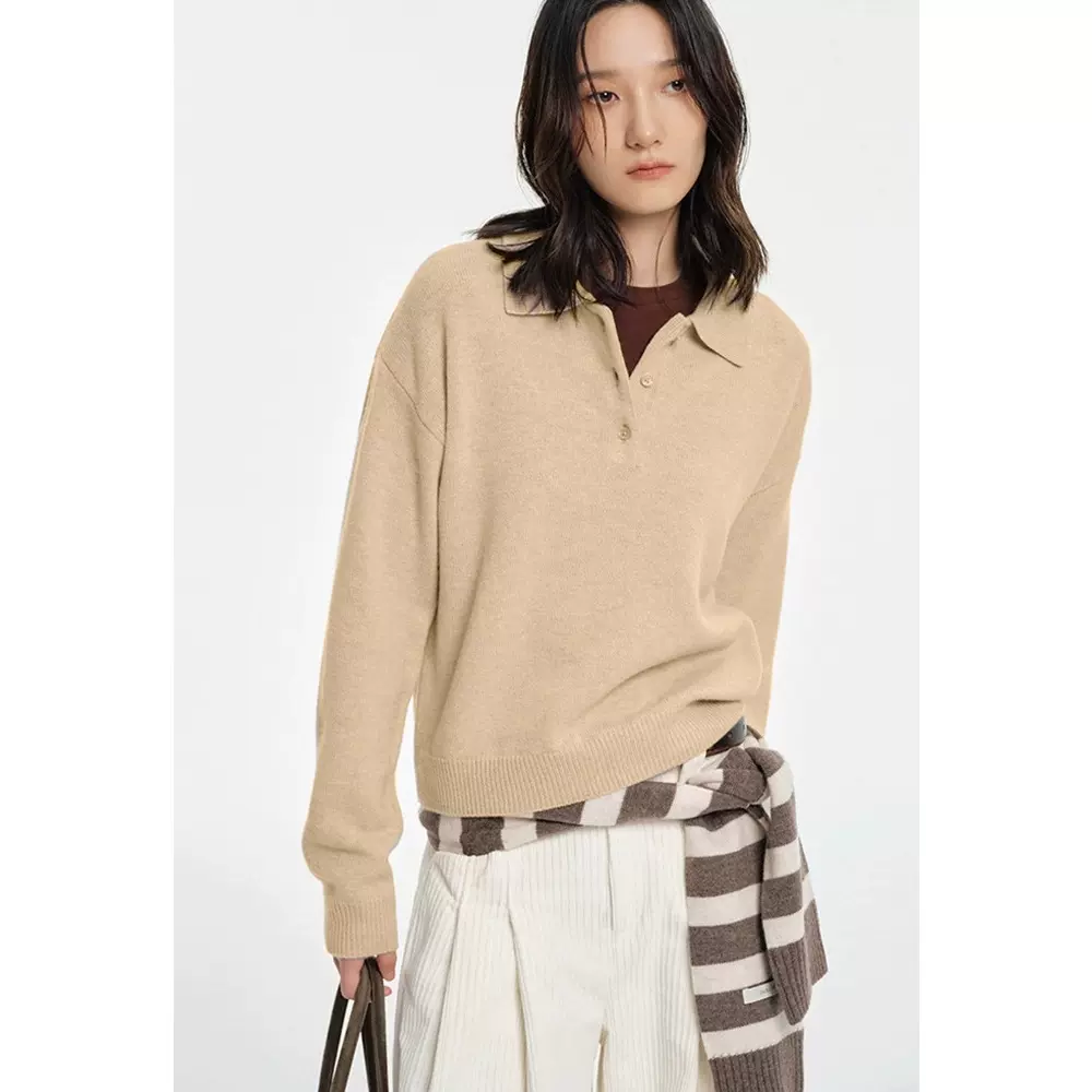 四媛 轻暖智性全羊毛M1U系叠穿复古百搭POLO翻领针织衫毛衣女7978