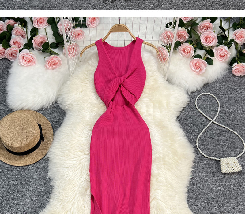 Femmes Robe Moulante Élégant Sexy Col Rond Dos Nu Sans Manches Couleur Unie Maxi Longue Robe Vacances Banquet display picture 15