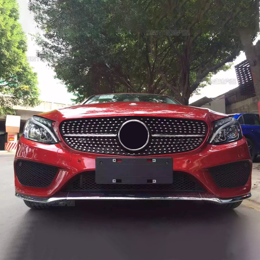 Suitable for Mercedes-Benz C-Class W205 14-22 Years, Starry Amg Gt Style Grille with Vertical Slats Modification