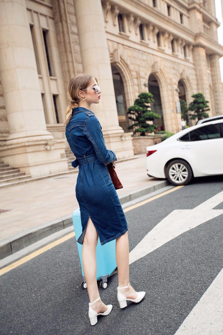 mid-length slim fit hip-hugging denim dress_mkmklike.com