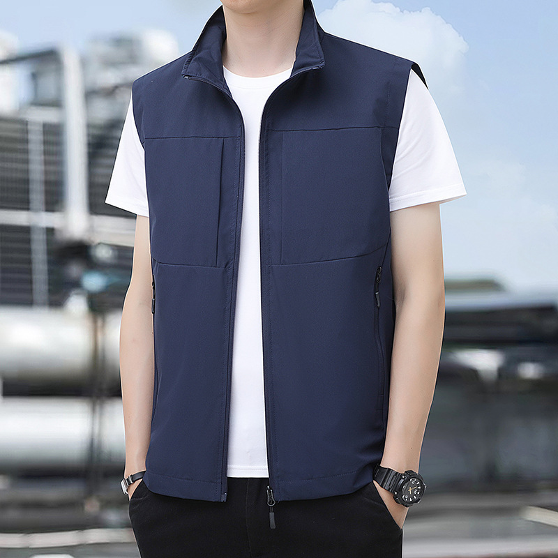 Men's Vest Spring and Autumn Thin Multi-pocket Vest for Middle-aged Dad Outdoor Mountaineering Loose Vest Hooded Jacket