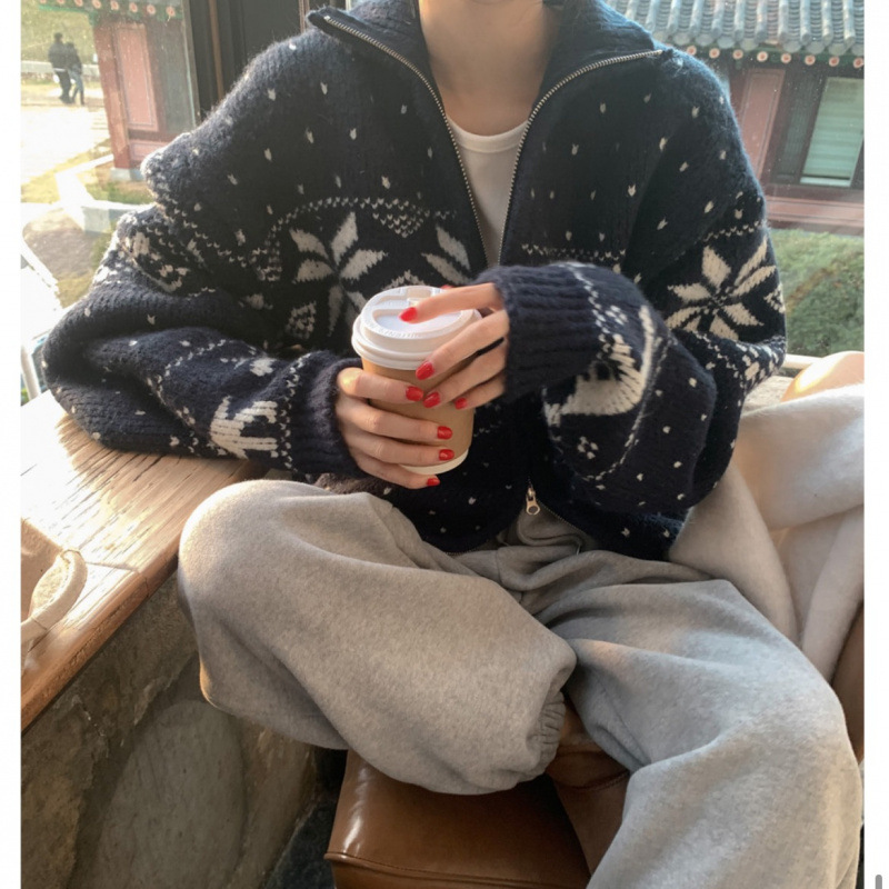 재고 한국 동대문 가을 · 겨울 순한 눈 달콤한 올매치 느슨한 시대 감소 지퍼 가디건 여성